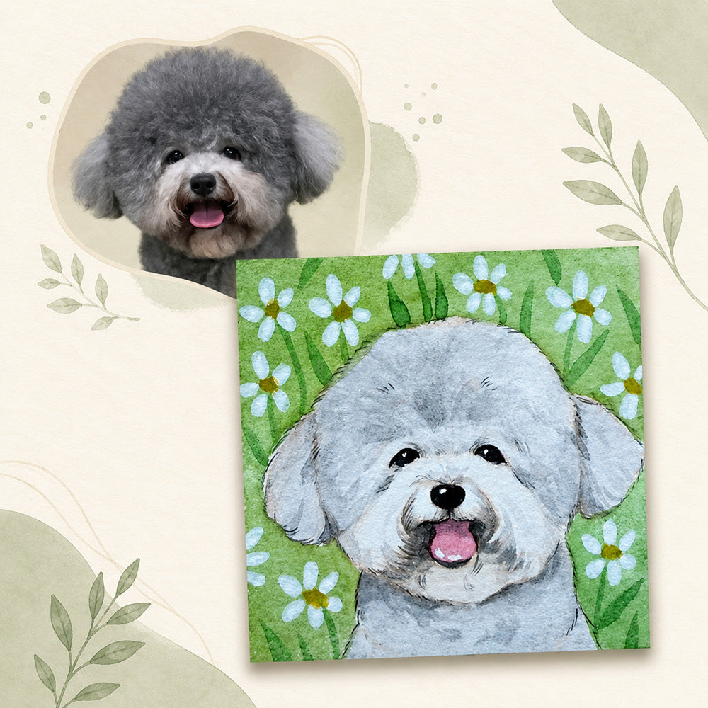 Pawlo studio custom hand-painted watercolor Poodle portrait, pet portrait artwork