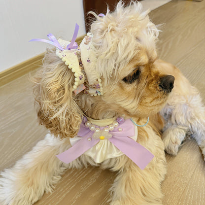 Dog Headwear And Saliva Napkin Set To Dress Up Big Eared Dogs