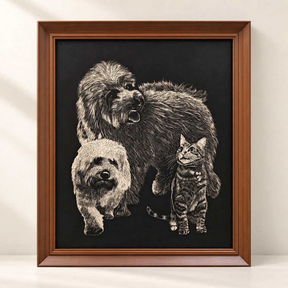 Hand-Engraved Custom Pet Portrait on Wood
