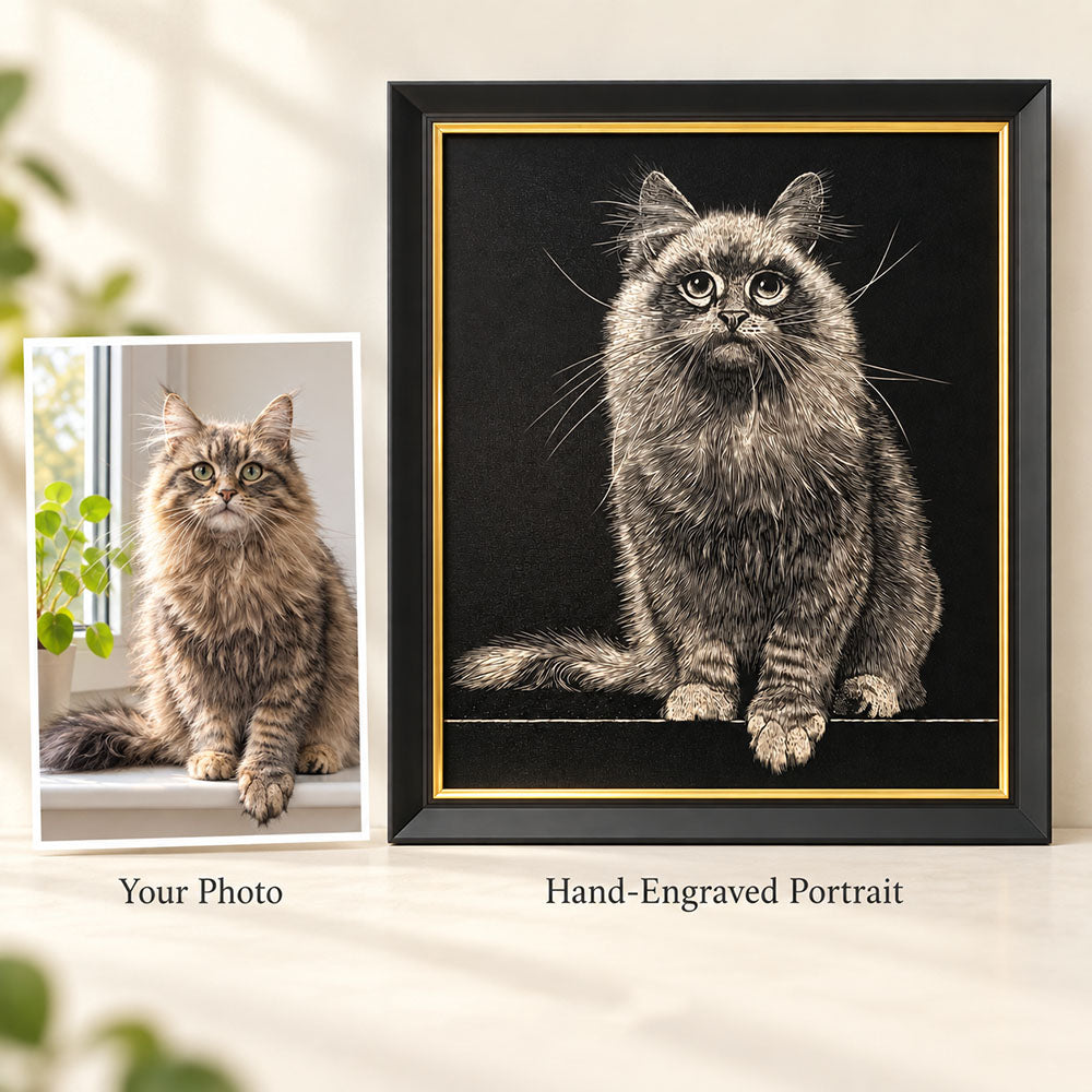 Hand-Engraved Custom Pet Portrait on Wood