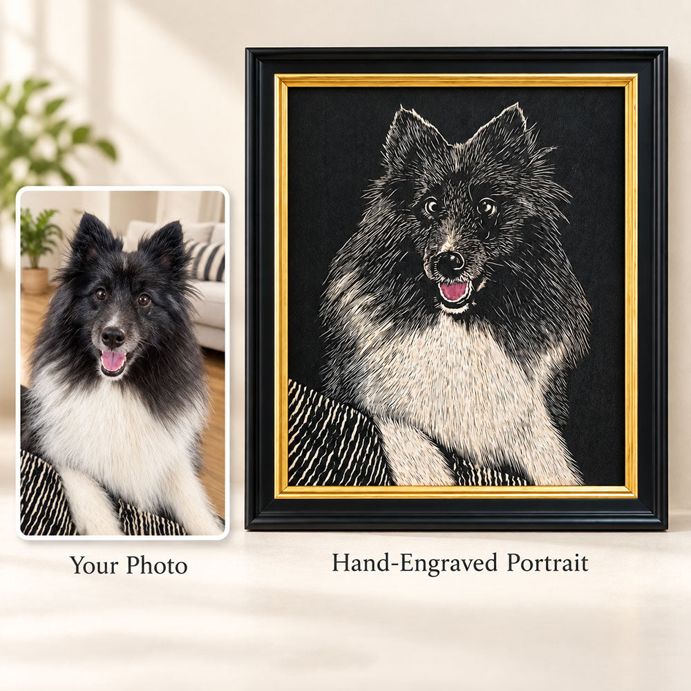 Hand-Engraved Custom Pet Portrait on Wood