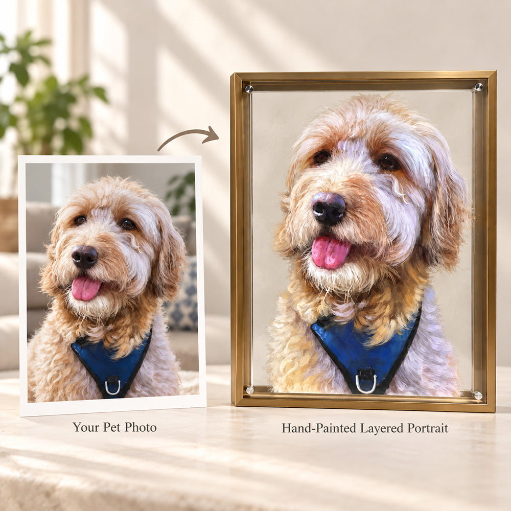 Hand-Painted Custom Layered Acrylic Pet Portrait